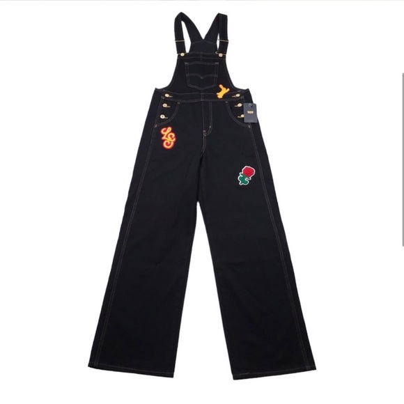 Levi's Lunar New Year black and gold Year of the Rabbit overalls Small - Picture 2 of 11